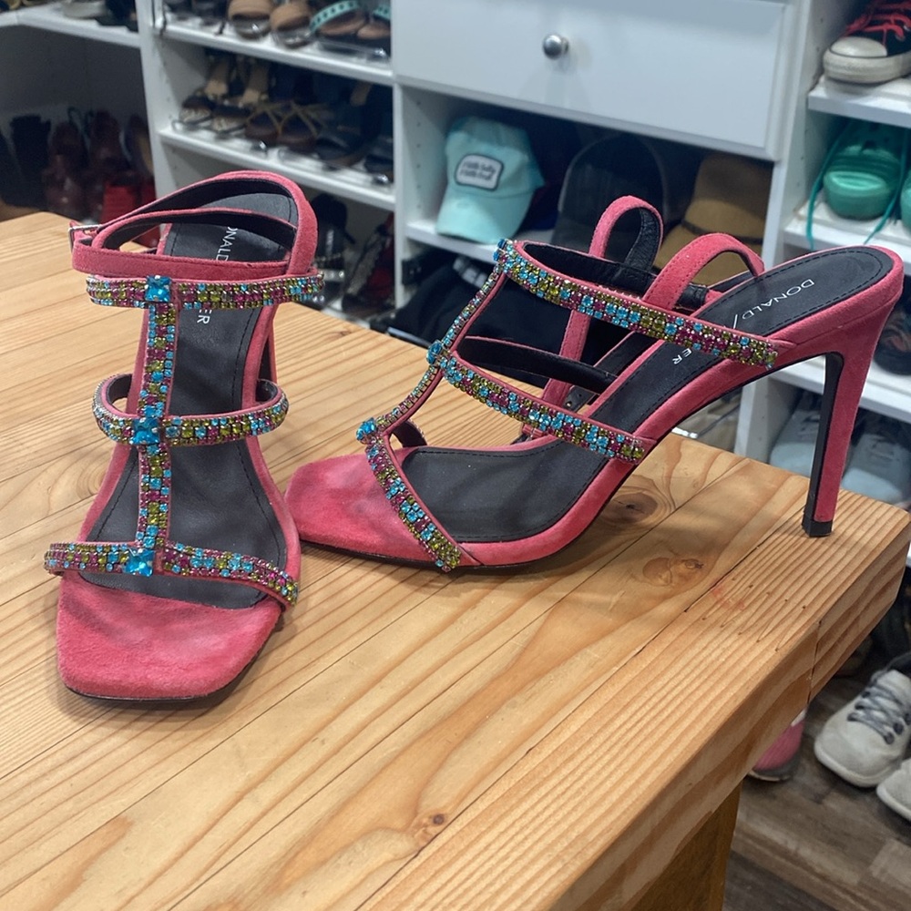 Beautiful gemmed and jeweled strapy  heeled sandal
